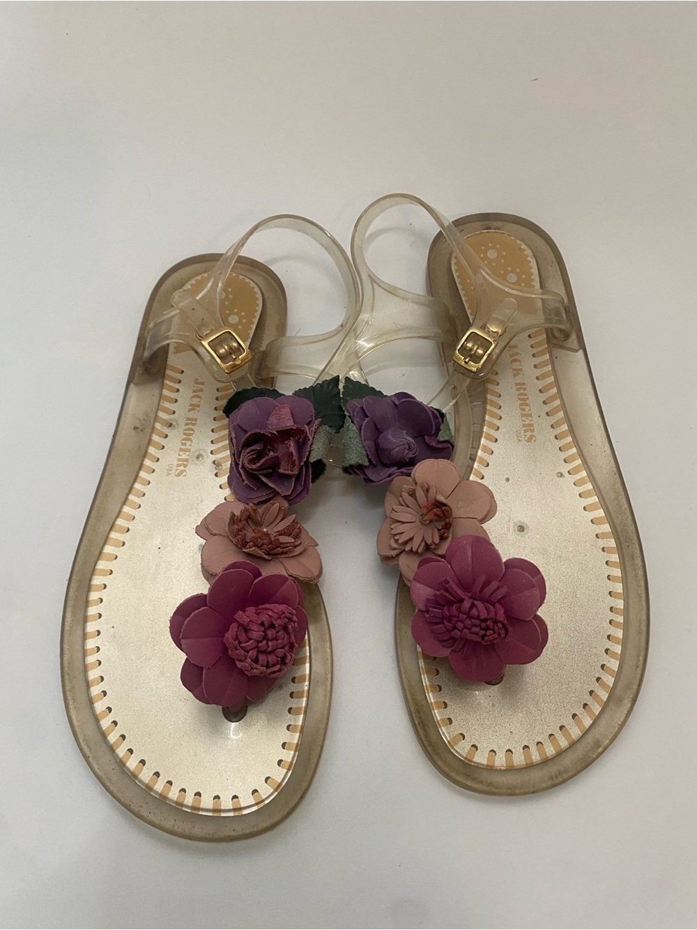 Jack Rogers Floral Jelly Sandals Clear Gold & Mauve Flower